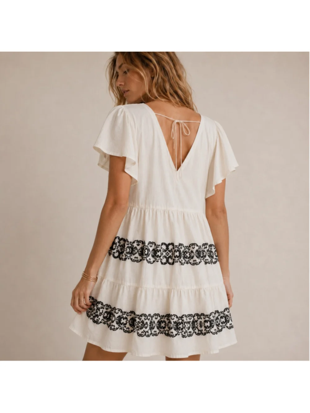 Old Navy Ivory Embroidered Flutter Sleeve Mini Dress Sz L Tall
